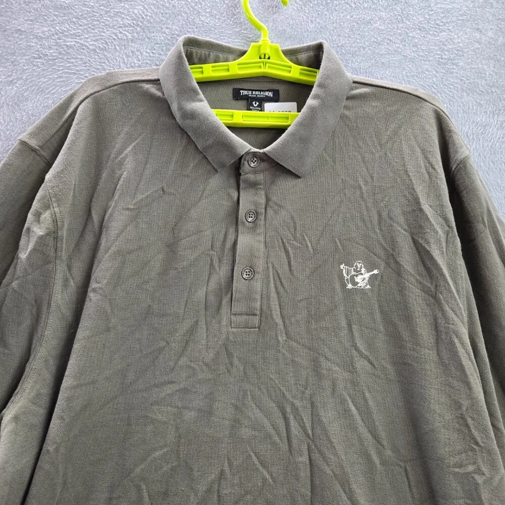 True Religion Men‎ Polo Shirt 3XL Green Logo Long Sleeve Collar